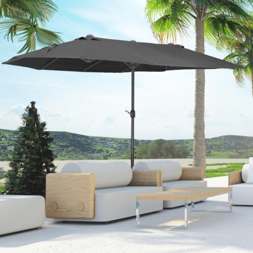 Dubbel parasoll trädgårdsskärm med handvev – Extra stort svart paraply, 460x270x240 cm, hög stabilitet och enkel installation