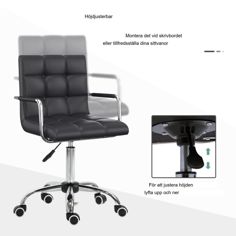 Ergonomisk skrivbordsstol med höjdjustering – lyxigt PU-läder och hjul med 5 hjul