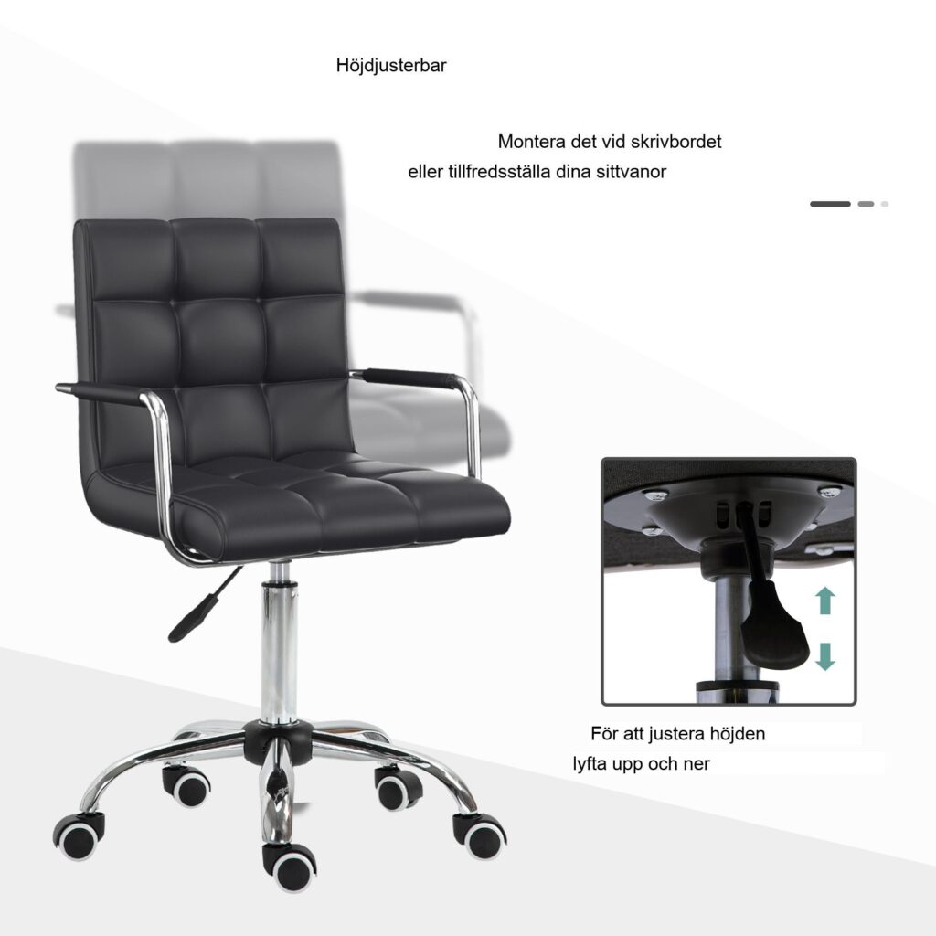 Ergonomisk skrivbordsstol med höjdjustering - lyxigt PU-läder och hjul med 5 hjul