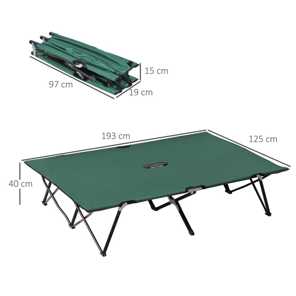 2-personers campingsäng för utomhusäventyr – bekväm dubbelsäng med 136 kg lastkapacitet, hopfällbar design och resväska i oxfordgrön svart