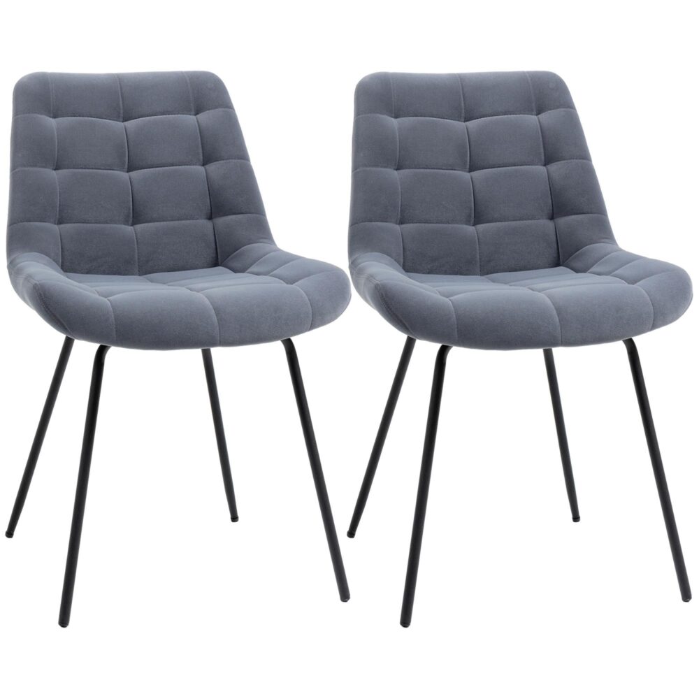 Set med 2 matstolar i retrodesign med sammetsklädsel, stålben och stöd för hög komfort