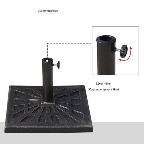 Justerbart parasollställ med bas i syntetiskt harts – väderbeständig och snygg bronsdesign för Ø38/48mm paraplystänger (15kg, 47x47x32cm)