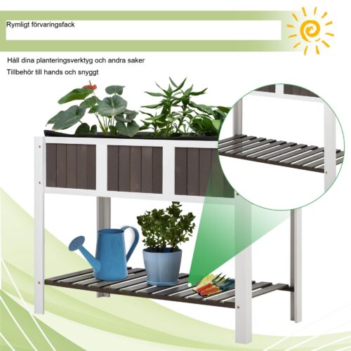 Planteringsbord Trädgårdsarbetsbord av granträ med hylla, perfekt för grönsaker och blommor, 2-nivås design för enkel växtvård