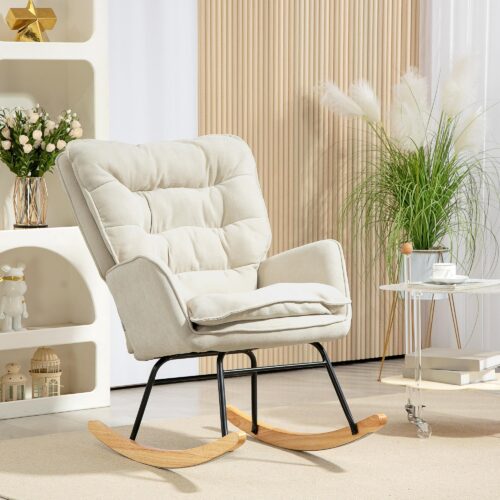 Gungstol Swing Chair Fåtölj, Amningsstol med Chenille Look – Lyxig komfort och robust konstruktion upp till 120 kg lastkapacitet