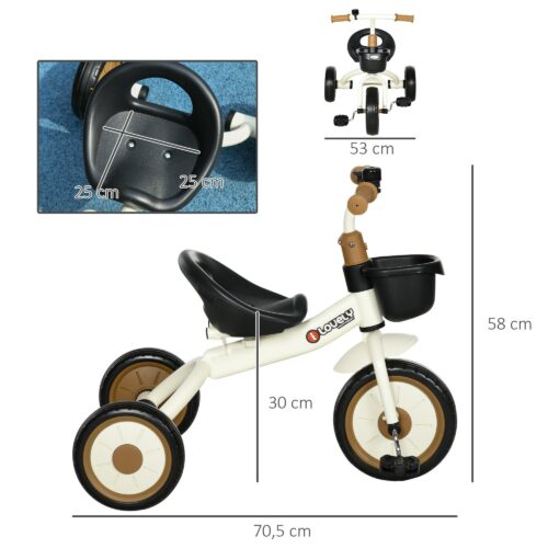 Trehjuling för barn 2-5 år med justerbar sits (25-30 cm) och korg | Enkel montering och hållbar design