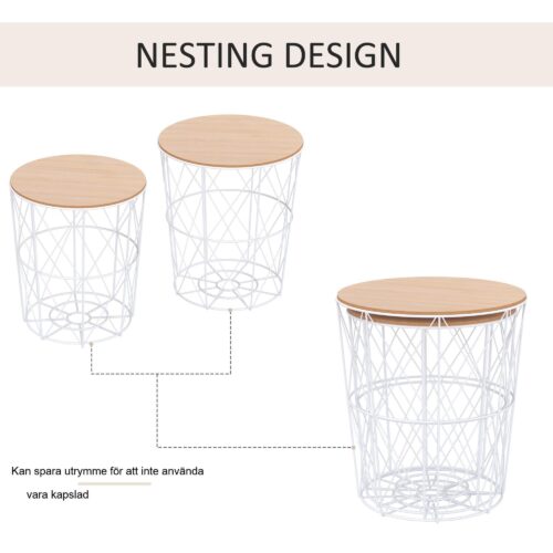 Set med 2 sidobord med soffbord och inbyggd förvaring | Platsbesparande och mångsidig design för vardagsrum och sovrum