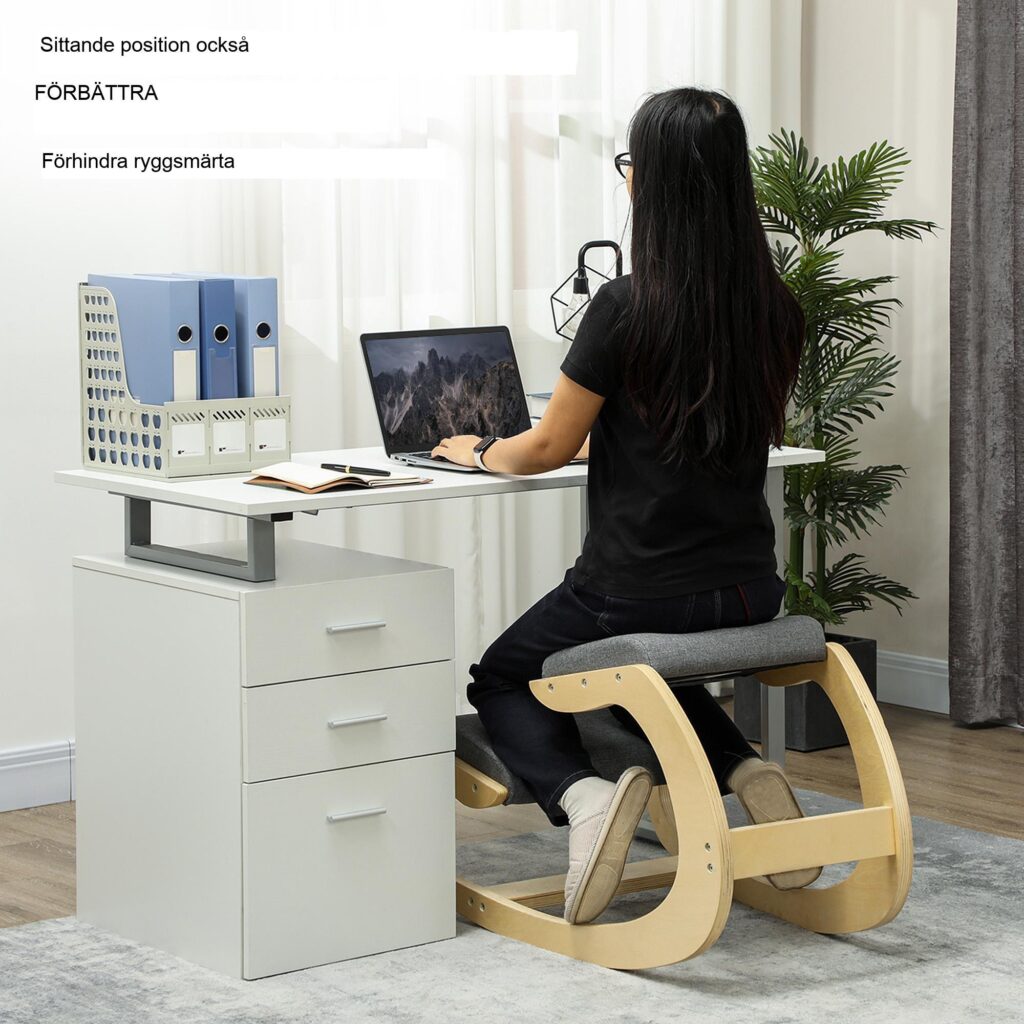 Ergonomisk knäpall med hållningsförbättring, gungande design - slitstark ram av björkträ, 120 kg lastkapacitet, grå