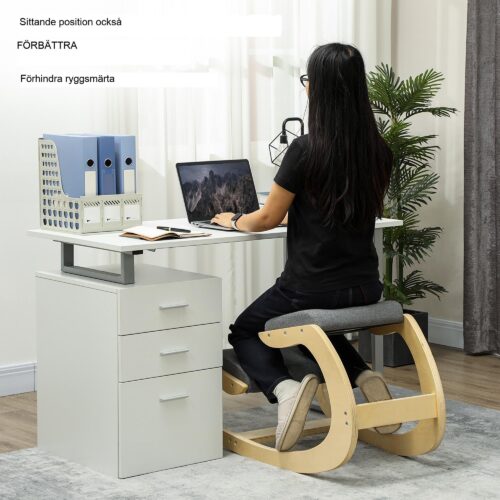 Ergonomisk knäpall med hållningsförbättring, gungande design – slitstark ram av björkträ, 120 kg lastkapacitet, grå