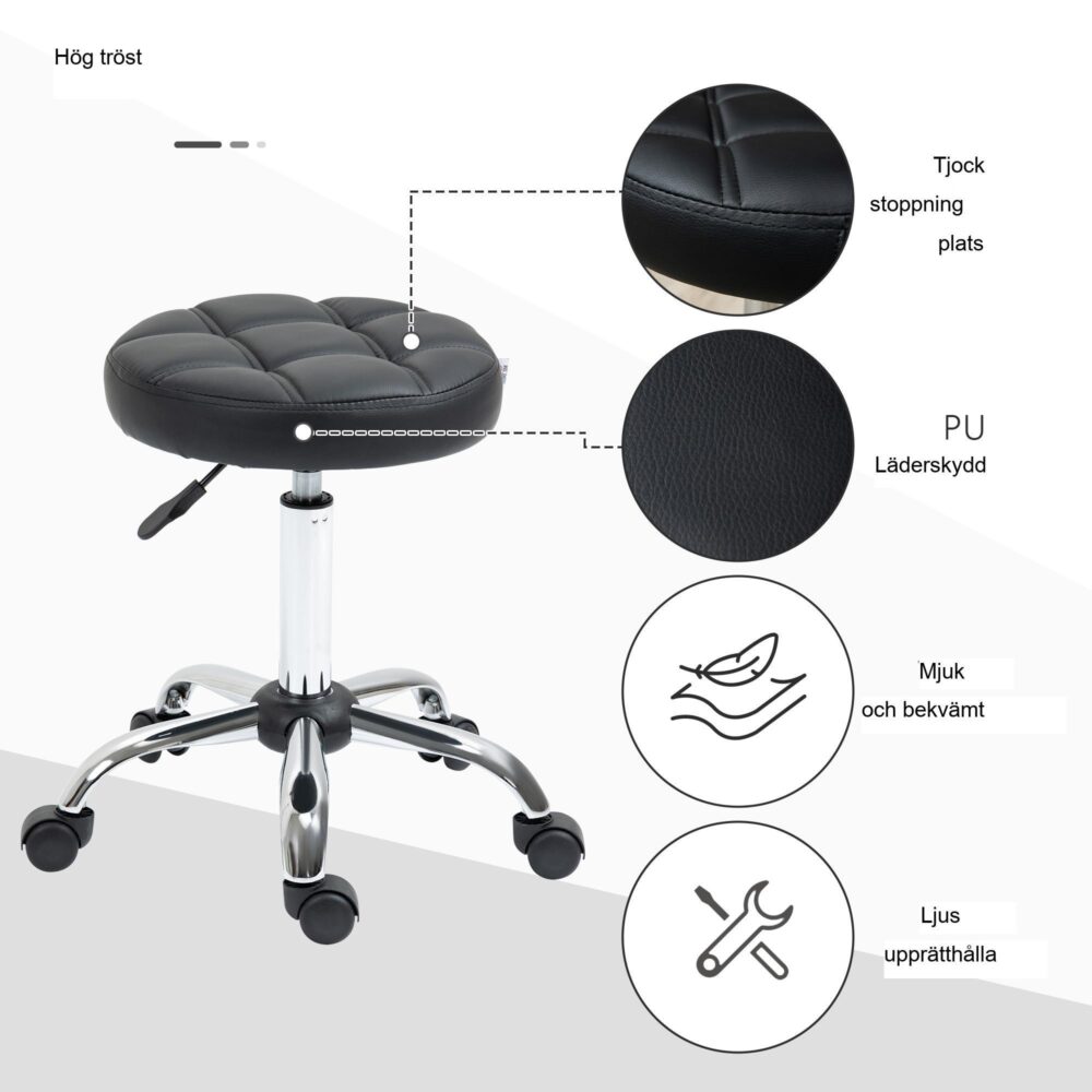 Set med 2 svängbara salongstolar med justerbar höjd med hjul, svart konstläder, ergonomisk design för skönhetsstudior och salonger