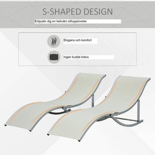 Ergonomiska hopfällbara trädgårdsstolar set med 2 – S-formad design med aluminiumram och Texteline-tyg | Lätt, lätt att fälla ihop, perfekt för utomhussammankomster