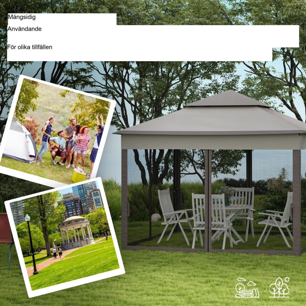 Hopfällbart lusthus trädgårdstält med sidoväggar - Insektsskydd, stabil och rostsäker design | 3,25 m x 3,25 m popup-skydd