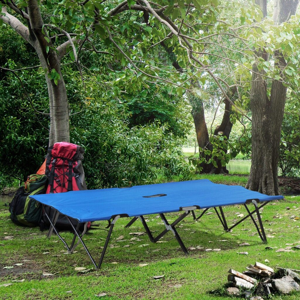 Hopfällbar campingsäng för 2 personer - förhöjd design för komfort och skydd | Robust stålram och slitstarkt Oxford-tyg | Låg vikt med resväska