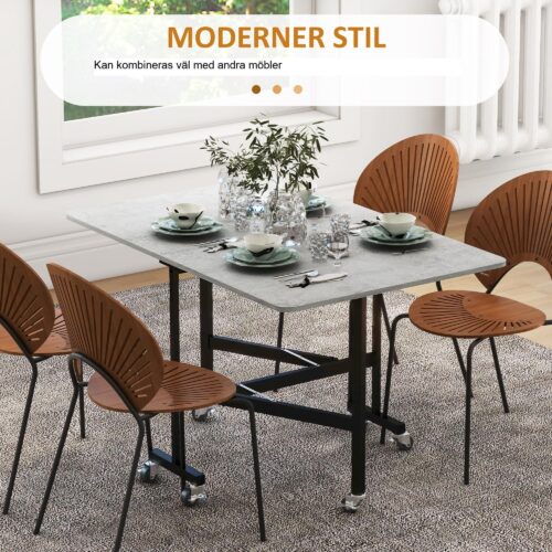 Hopfällbart matbord med hjul för 4-6 personer | Utbyggbar design, platsbesparande och lätt att flytta