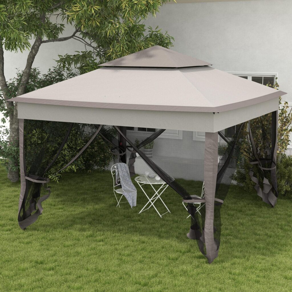 Hopfällbart lusthus trädgårdstält med sidoväggar - Insektsskydd, stabil och rostsäker design | 3,25 m x 3,25 m popup-skydd