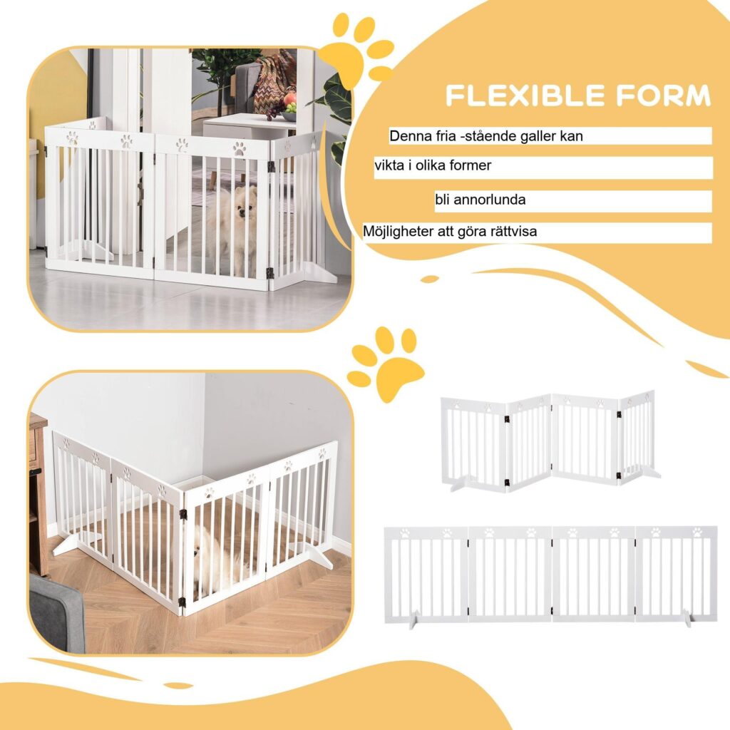 4-delad hundbarriärgrind med hopfällbar design - robust furu och platsbesparande förvaring för små hundar