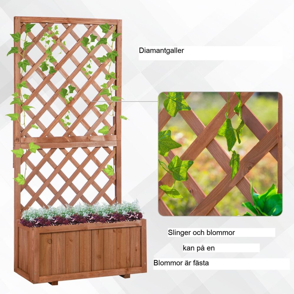 Anpassningsbar planteringslåda med spaljé – Väderbeständig konstruktion i massivt trä för klättrande växter och blommor | 72.5×31.5×149.5cm