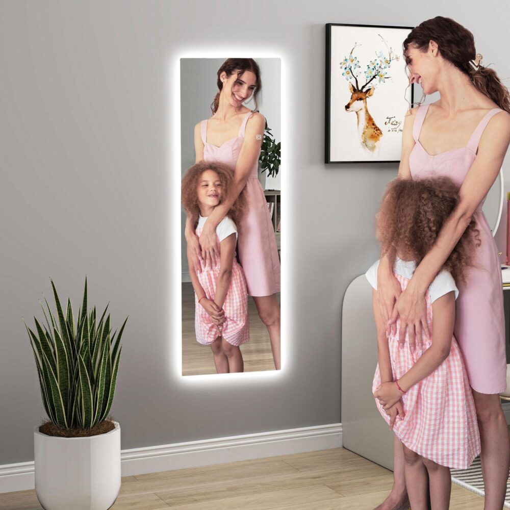 Hellång spegel 40×120 cm med Touch Control LED-lampor – Anpassningsbar färgtemperatur och minnesfunktion | Ramlös design, säkerhetshärdat glas