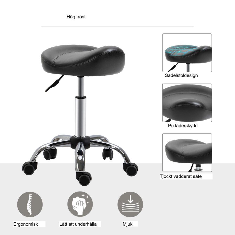 Ergonomisk höjdjusterbar rullstol med vadderat syntetiskt lädersäte, 360 ° roterande och mobil