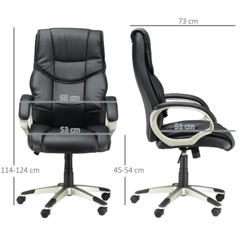 Ergonomisk Höj- och sänkbar Kontorsstol med Vippfunktion – Svart Läderimitation