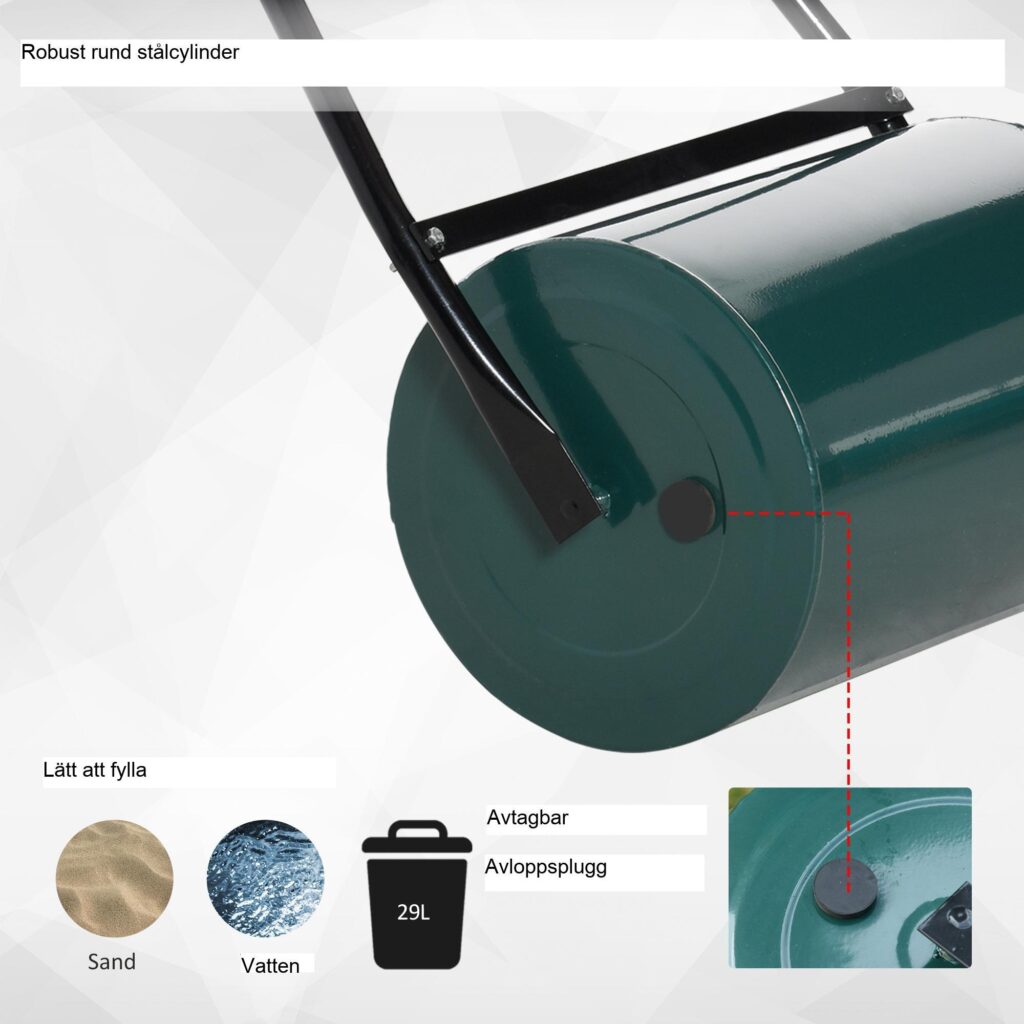 Kraftig justerbar vikt gräsrulle med robust metallkonstruktion - 30 cm arbetsbredd, enkel montering och förvaring