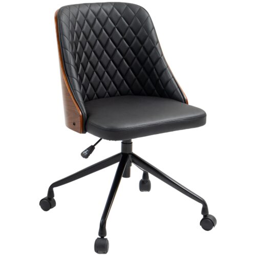 Ergonomisk svängbar kontorsstol utan armstöd – Konstläderöverdrag, justerbar höjd, design i vintagestil för hemmakontor och spel