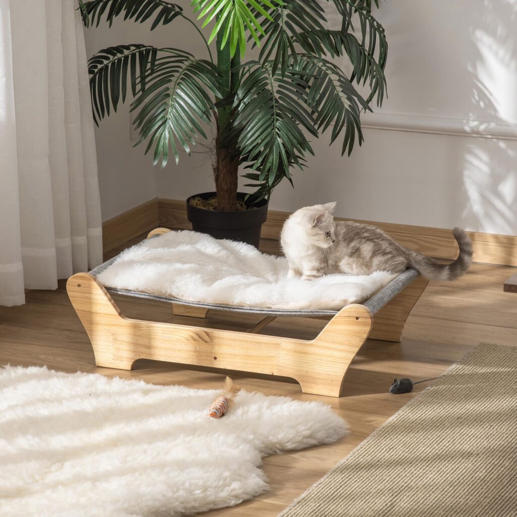 Hängmatta med kattsäng och ram - Komfort i alla väder med robust konstruktion i furu | Maskintvättbar kudde Design