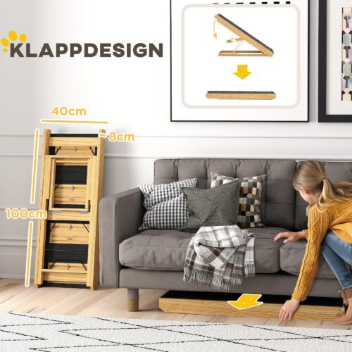 2-i-1 hundtrappa – Justerbar 4-stegsramp med halkfri yta för säng och soffa [Vikbar design för enkel förvaring]