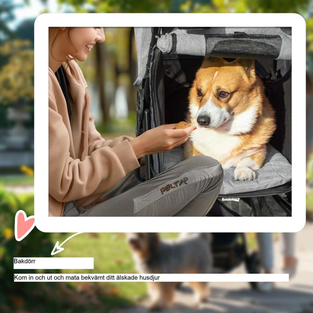 Hopfällbar hund- och kattvagn med säkerhetsspännsystem – lätt och bärbar design (upp till 25 kg lastkapacitet) Oxford Grey Black