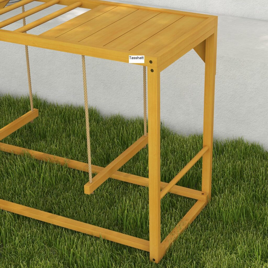 Lekram för kycklingar i trä med gungor och stege - naturligt trä, robust design för 3-4 kycklingar