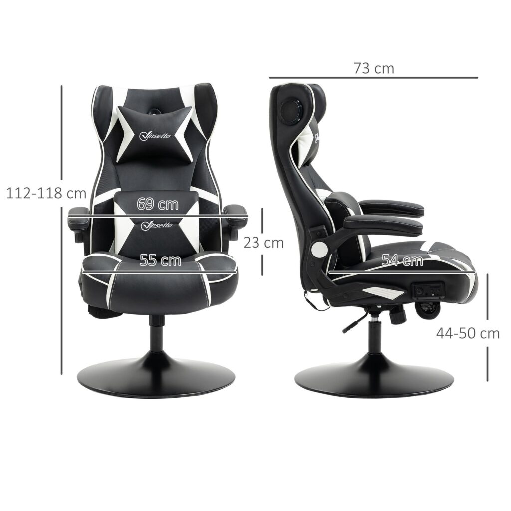 Rocker Gaming Chair - Ergonomisk, höj- och sänkbar kontorsstol med inbyggda Bluetooth-högtalare, fällbara armstöd, svank- och nackstöd
