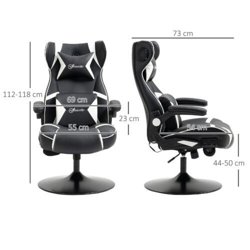 Rocker Gaming Chair – Ergonomisk, höj- och sänkbar kontorsstol med inbyggda Bluetooth-högtalare, fällbara armstöd, svank- och nackstöd