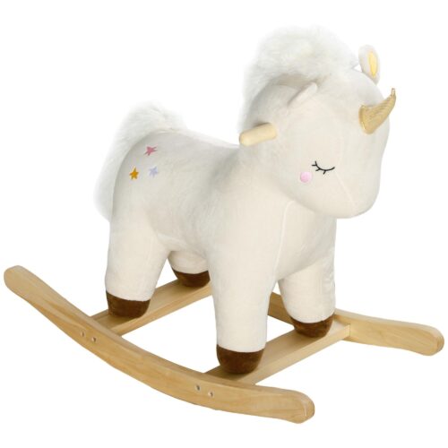 Rocking Animal Unicorn Design | Säker körupplevelse med ljudeffekter | Mjuk plyschsits för barn i åldrarna 2-4 år