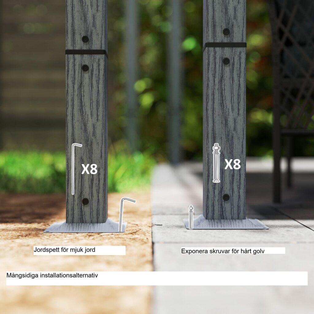 Pergola i aluminium 3x3m med infällbart UV-skydd (UPF30+) och säker magnetisk passform | Fristående trädgårdspaviljong för uteplats och trädgård