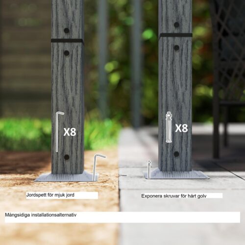 Pergola i aluminium 3x3m med infällbart UV-skydd (UPF30+) och säker magnetisk passform | Fristående trädgårdspaviljong för uteplats och trädgård