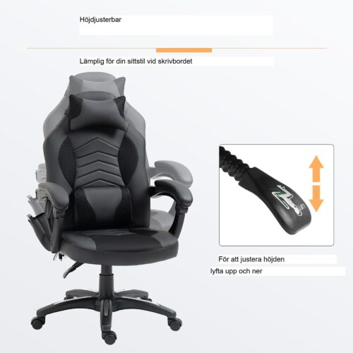 Ergonomisk gamingstol med 6-vibrationsmassage och värmefunktion, justerbar för maximal komfort