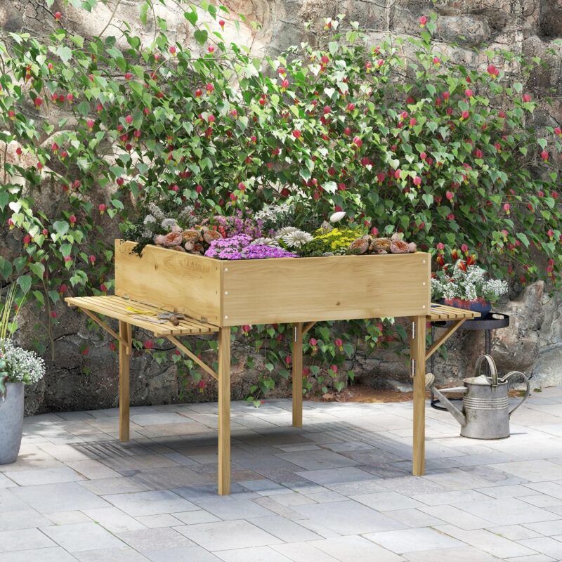 12 Rutnät upphöjd bädd Hopfällbar kall ram med fiberduk | 122×91.5x89cm naturlig trä ört- och blomplanteringslåda med lättåtkomliga hyllor