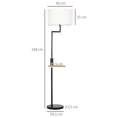Modern golvlampa med USB-laddning och förvaringshylla – Slitstark design i stål och bambu