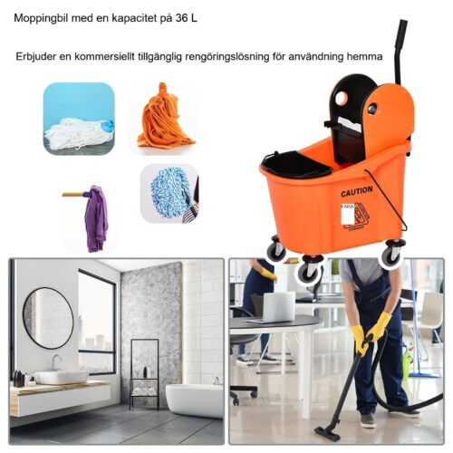 Professionell städvagn med 36L hink, effektiv vridanordning, separata fack för rent och smutsigt vatten för enkel rörlighet