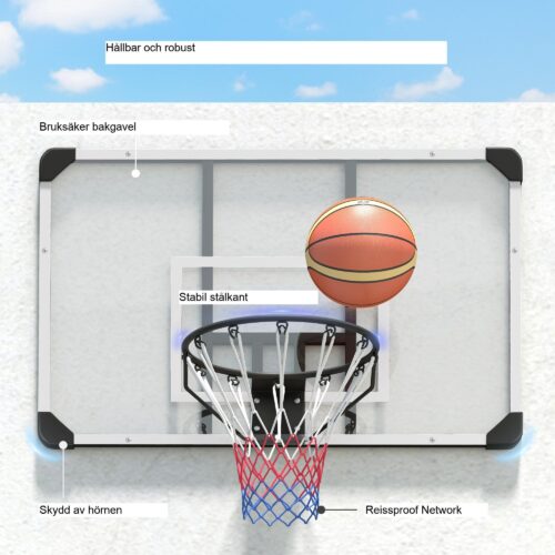 Väggmonterad basketkorg med justerbar höjd – Slitstark stålram för inomhus/utomhusbruk, enkel montering, professionell design