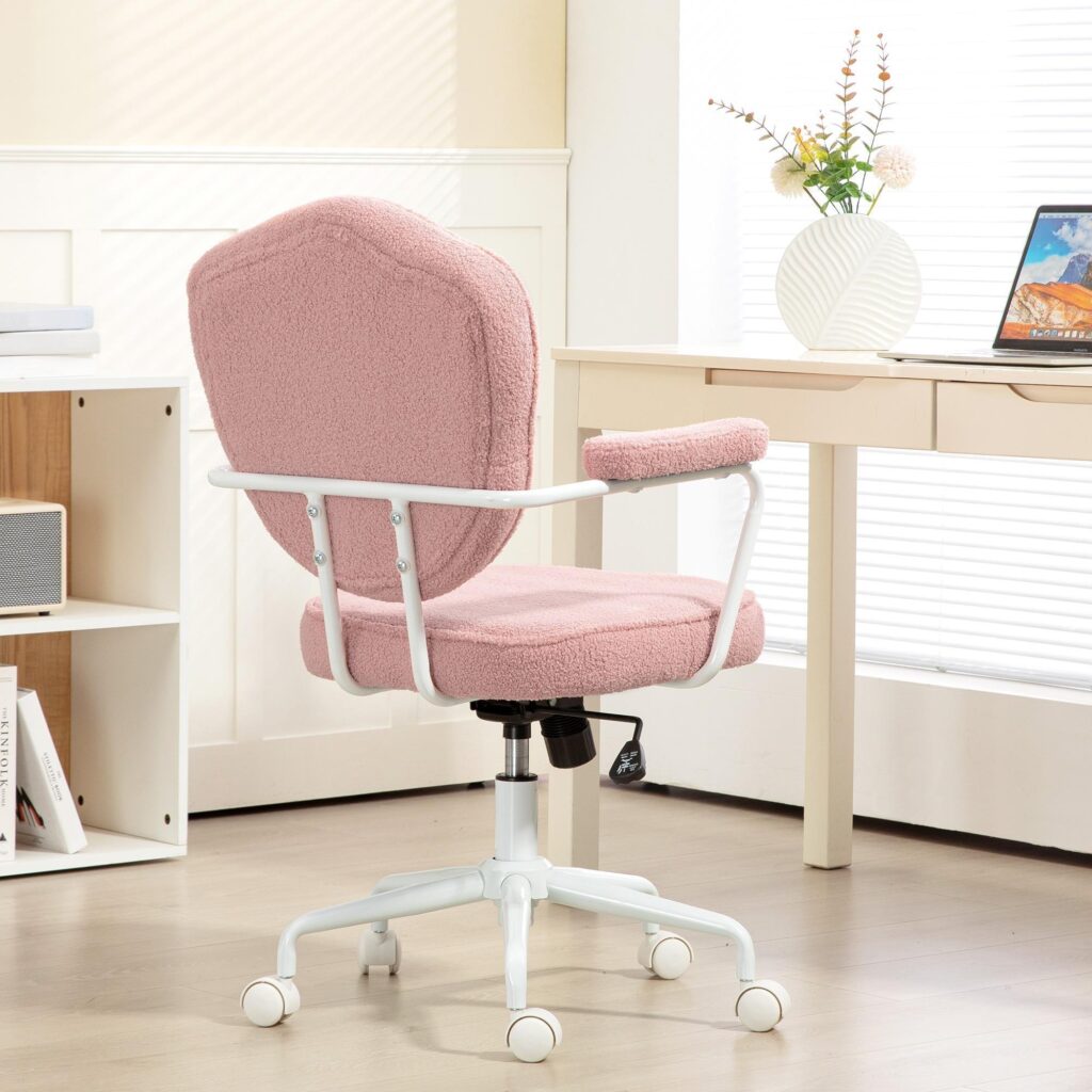 Ergonomisk skrivbordsstol med justerbar höjd och vippfunktion - Fluffy Teddy Bear fleeceöverdrag för hemmakontoret