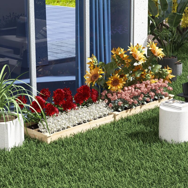 Upphöjd träbädd med 2 fack för optimal växttillväxt – Stor planteringslåda, naturlig trädesign, enkel montering (237x60x25cm)