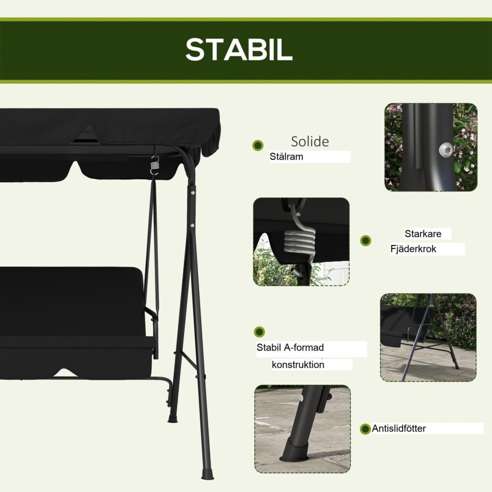 Hollywood Swing 3-sits Garden Swing – ultimat avkoppling utomhus med justerbart skuggtak och enkel montering