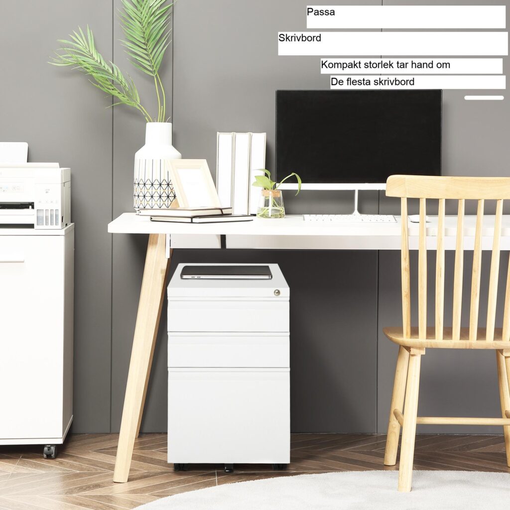 3 lådor rullande kontorsskåp med hjul - kompakt ståldesign för effektiv förvaring och organisation, 4 hjul i flera riktningar med bromsar
