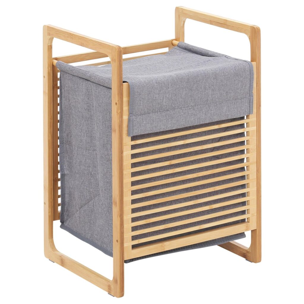 Tvättkorg med lock - Stor kapacitet, lätt och vattentät design | Bambu och polyester | 40x35x60.5cm