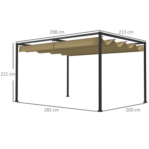 Pergola 3x2m trädgårdspaviljong med justerbart tak, robust metallram, vatten- och UV-beständig baldakin – Khaki