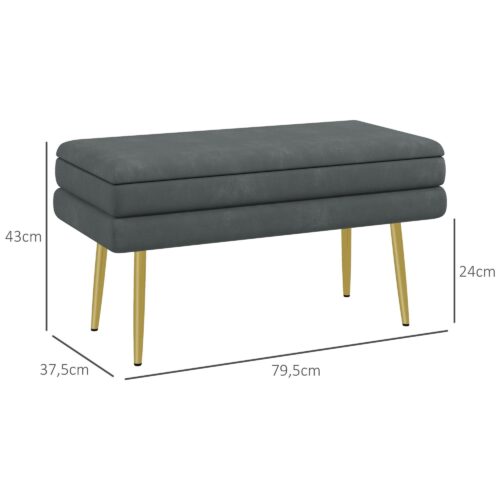 Klädd förvaringsbänk med dolt fack | Sammetsvadderad sits för extra komfort | Modern design med guldben