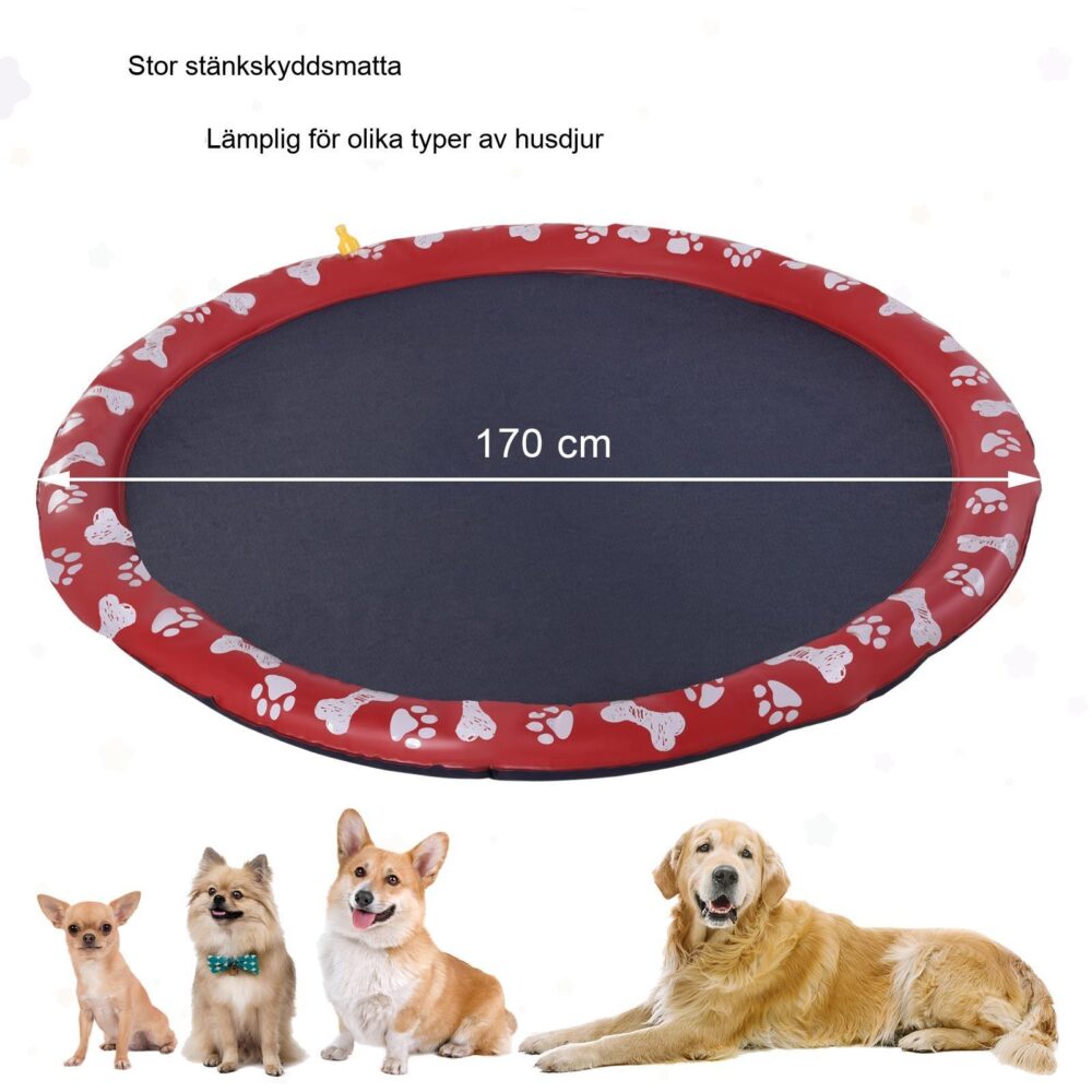 Halkfri hundpool med justerbar vattenstråle, 170 cm diameter för stora hundar – Hållbar och hopfällbar design