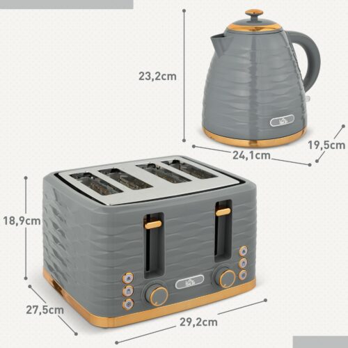 Frukostset Vattenkokare och brödrost | 1,5 l vattenkokare med uttertermostat, brödrost med fyra skivor med sju bryningsnivåer och säkerhetsfunktioner