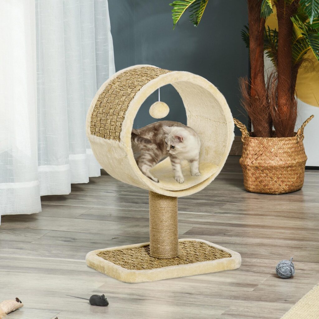 Klösträd litet med klösträd av jute - minimalistisk design, stabil och mjuk plyschig viloplats för katter under 4 kg