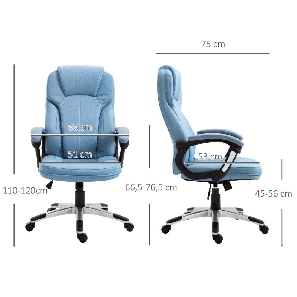 Ergonomisk ljusblå kontorsstol | Justerbar höjd, andningsskåp med 5 universella hjul och 360 ° rotation